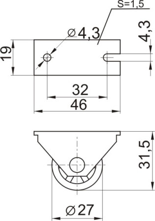 Опора колёсная №493 (покрытие колеса пластмасса)