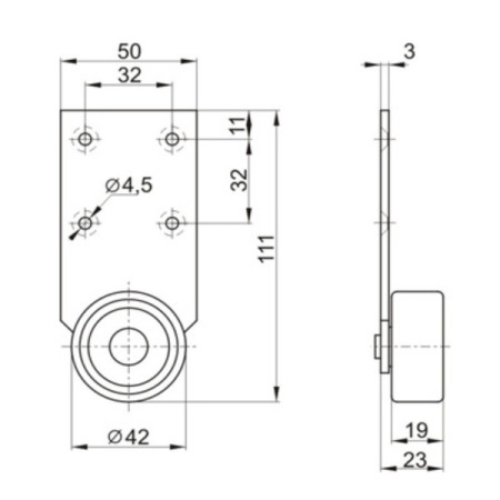 Опора колёсная №544Р (покрытие колеса резина)